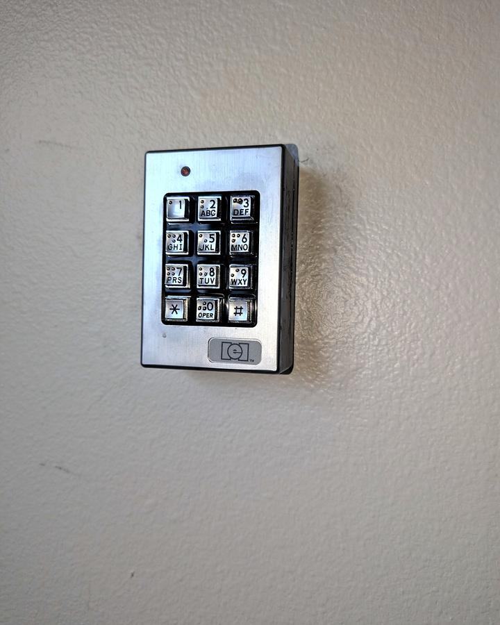 Access control keypad on a wall
