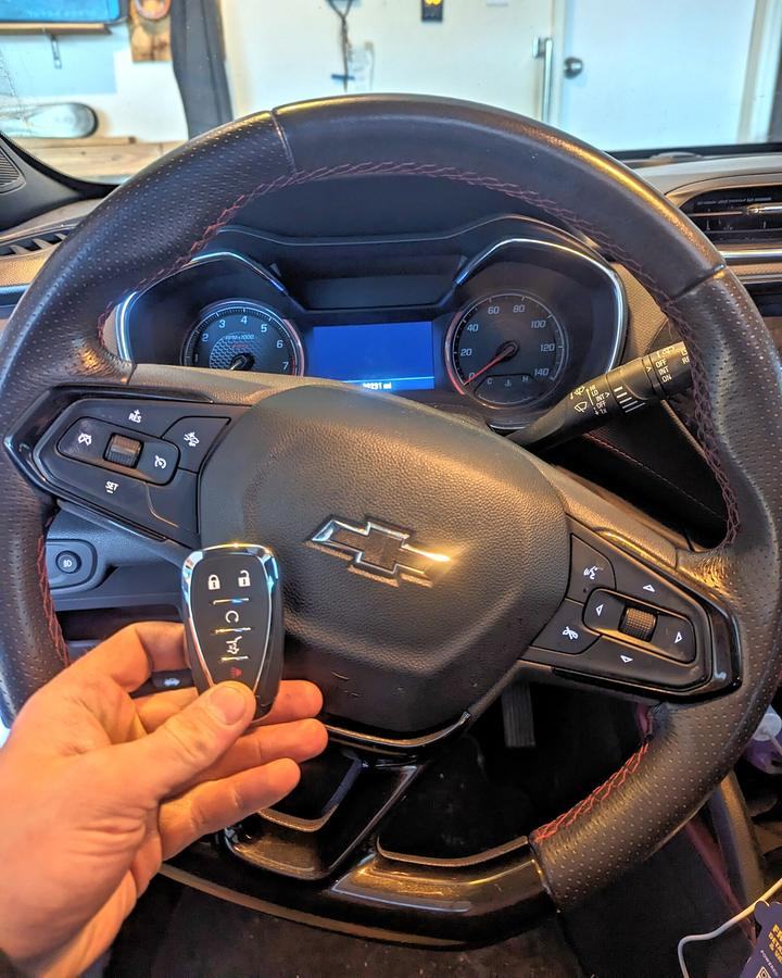 Chevy key fob at the steering wheel