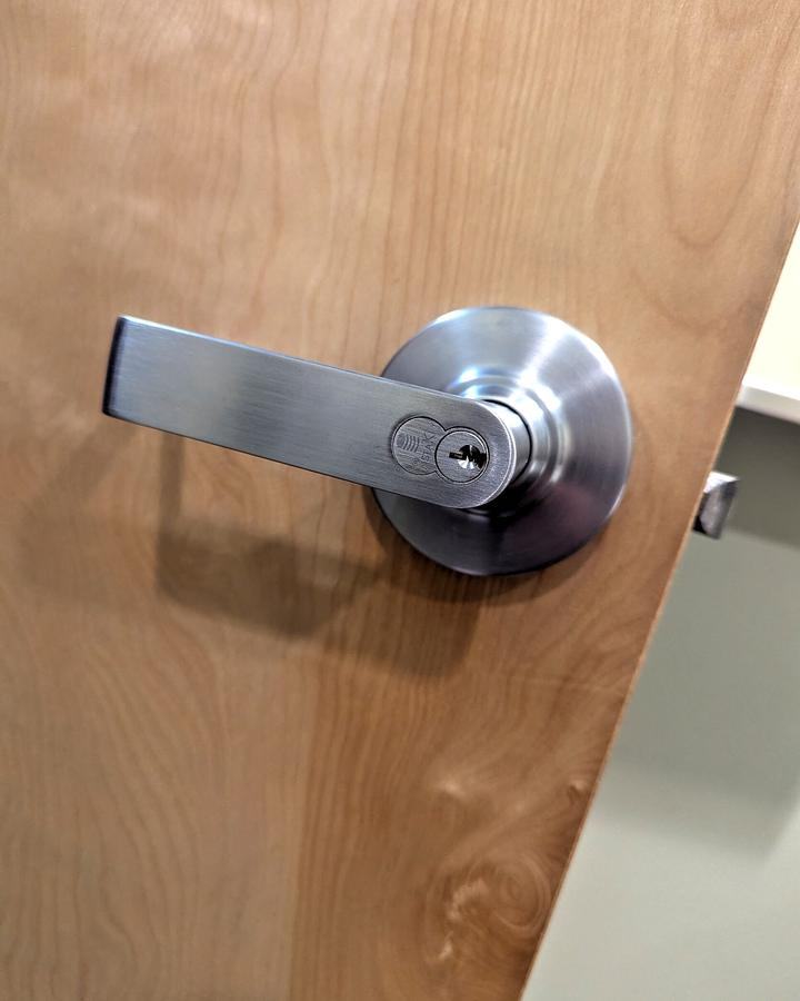 Lever lock on a wood door